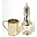 A silver castor, Birmingham 1930, together with an engraved silver jug, London 1874