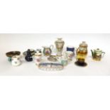 * An outside decorated Meissen porcelain miniature cream jug, 6.5cm; a Royal Doulton miniature