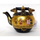 * A gilt metal mounted Vienna style porcelain tea kettle and cover, painted with named classical