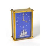 A small musical alarm mantel timepiece, signed Jaeger, 20th century, case top with a presentation