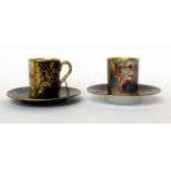 * A Vienna style porcelain blue ground cabinet cup and saucer painted with classical figures; and
