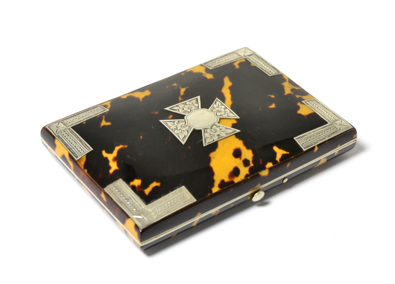 A silver mounted tortoiseshell card case