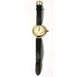 A 9ct gold gents wristwatch, 1919, lever movement, enamel dial with Arabic numerals, seconds dial,