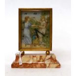 * A marble and gilt metal automata desk timepiece, aperture depicting a winged cherub automata,