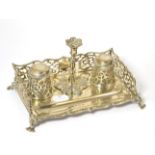 A silver inkstand, Edward & John Barnard, London 1856, with a pierced gallery, two inkwells with