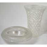 A 19th century cut glass bowl with inverted rim, 38cm and a cut glass vase, 41cm