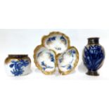 * A Doulton Burslem Flow Blue tripartite hors d'oeuvres dish, 28cm; a baluster vase, 23.5cm; and