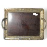 A Japanese silver and mahogany twin handled tray, 54cm wide