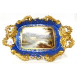 * An English blue ground porcelain tray, painted with ''Tinehinch, the Seat of the late H Grattan'',