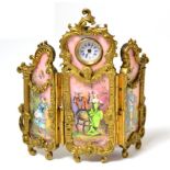 A French enamel boudoir timepiece, circa 1900, mechanical movement, enamel dial with Roman numerals,