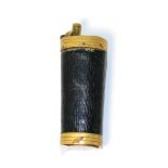 A 19th Century Brass Combination Flask, with green morocco sleeve, external steel spring, charger,