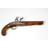 A 19th Century Flintlock Dragoon Pistol, the 23cm steel barrel with London proof marks, the double