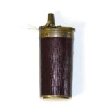 A 19th Century Small Brass Combination Flask, with maroon morocco sleeve, external steel spring,