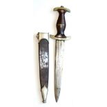 A German Third Reich SA Dagger, the double edge steel blade etched Alles fur Deutschland, with