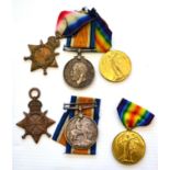 Two First World War Trios, each comprising 1914-15 Star, British War Medal and Victory Medal,
