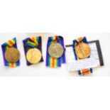 Four Single Victory Medals, awarded to:- 33089 PTE.F.WALKER. LINC.R.; 1685T. S.A.MOFFATT. TR.R.N.R.;