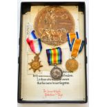 A First World War Memorial Plaque and Trio, of 1914-15 Star, British War Medal and Victory Medal