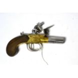 A 19th Century Flintlock Pocket Pistol, with 4cm turn-off steel barrel, the brass box lock with