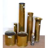 A Collection of Brass Shell Cases, comprising a reduced, matched pair, both dated 1914, one