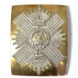 An Officer's Brass and White Metal Shoulder Belt Plate, to the Gordon Highlanders, with hook and lug