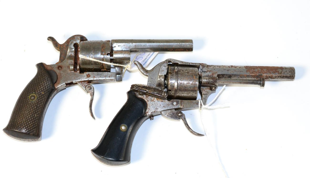 A 19th Century Belgian Pinfire Six Shot Revolver, with 8.5cm octagonal steel barrel, the cylinder