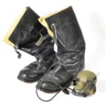 A Pair of Second World War RAF Black Leather Boots, sheepskin lined, with single strap and buckle