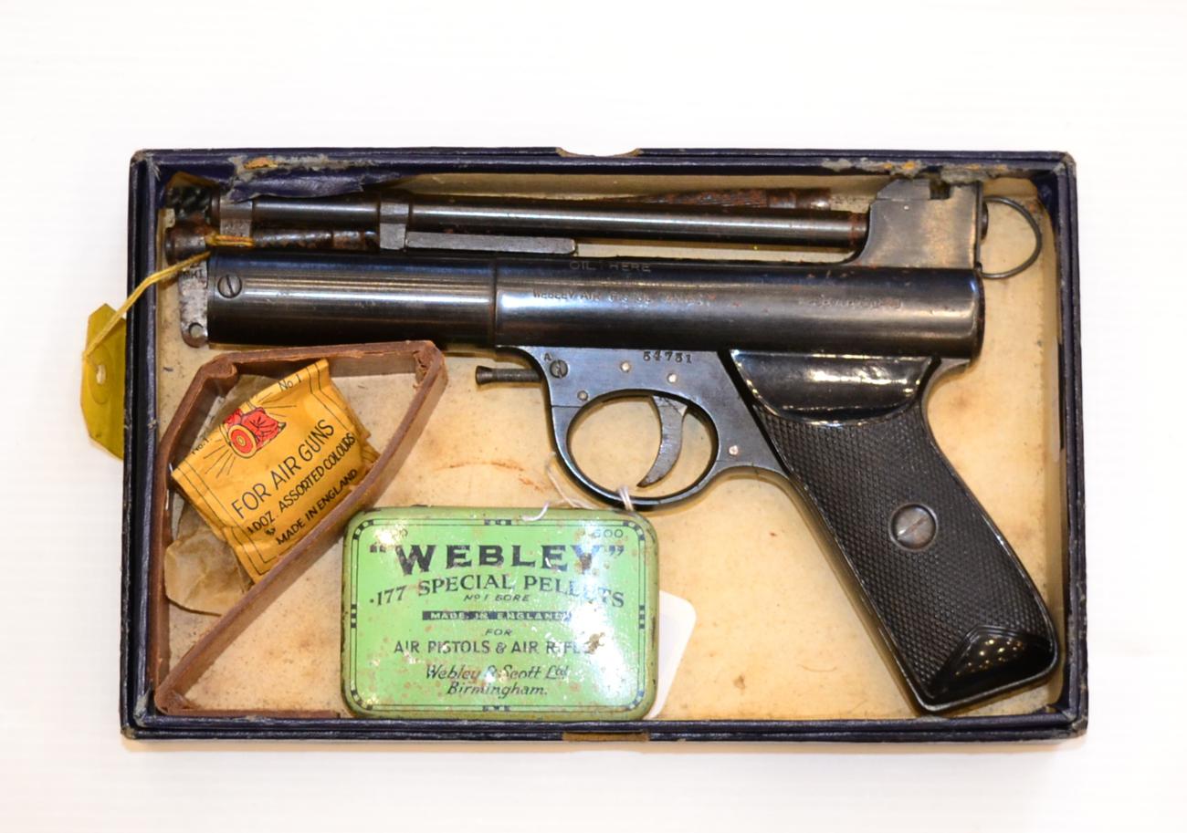 PURCHASER MUST BE 18 YEARS OR OVER A Webley Air Pistol Mark I, numbered 54731, the end of the air