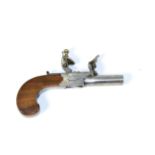 A Late 18th Century Flintlock Pocket Pistol, the 4.5cm turn-off steel barrel with London proof marks