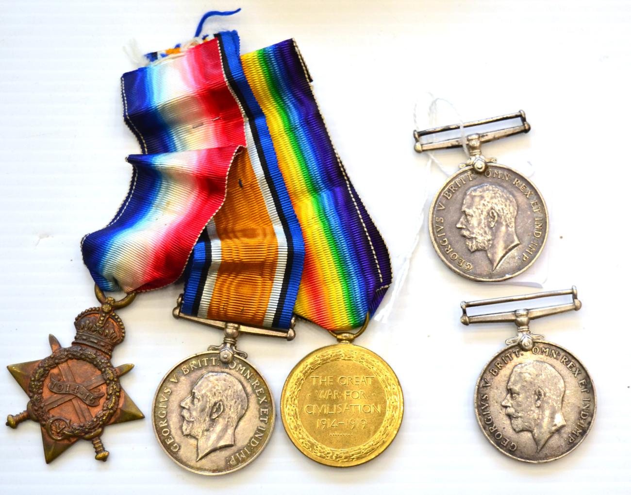 A First World War Trio, awarded to 2716 PTE.H.BARKER. W.RID.R., comprising 1914-15 Star, British War