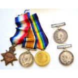 A First World War Trio, awarded to 2716 PTE.H.BARKER. W.RID.R., comprising 1914-15 Star, British War