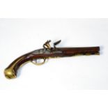 A Late 18th Century Flintlock Travelling Pistol, the 19cm two stage steel barrel octagonal at the