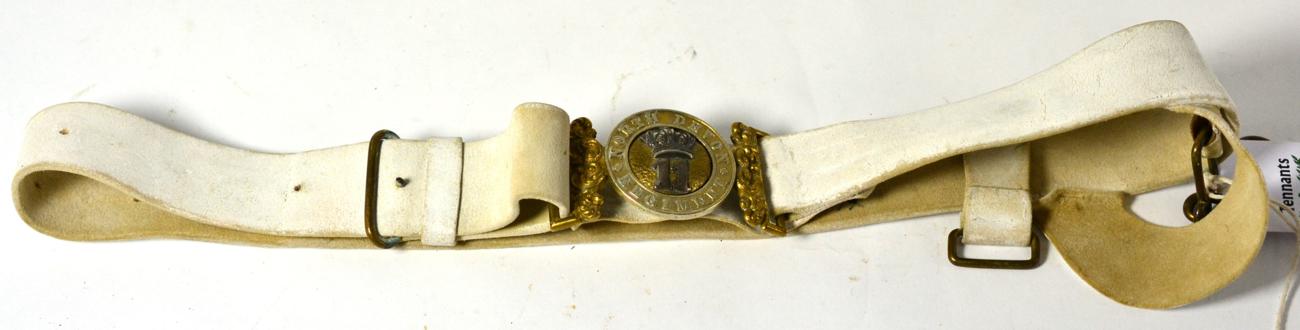 A Victorian Pre-1881 Officer's Buff Leather Belt to 11th (North Devon Regiment), with white metal