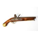 A Continental Flintlock Dragoon Type Pistol, the 23cm steel barrel with indecipherable proof marks