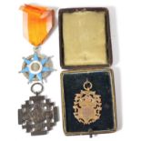 A French Order of Social Merit (Knight), third class; a Pilgrim's Jerusalem Cross of Honour,