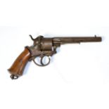 A 19th Century Belgian Pinfire Six Shot Revolver, with 14cm sighted octagonal steel barrel, the