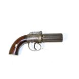A 19th Century Six Shot Pepperbox Revolver, the 7.5cm cylinder with Birmingham proof marks, the