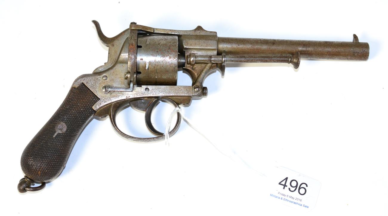 A 19th Century Pinfire Six Shot Revolver, the 14cm sighted barrel and cylinder with Birmingham proof