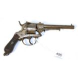 A 19th Century Pinfire Six Shot Revolver, the 14cm sighted barrel and cylinder with Birmingham proof