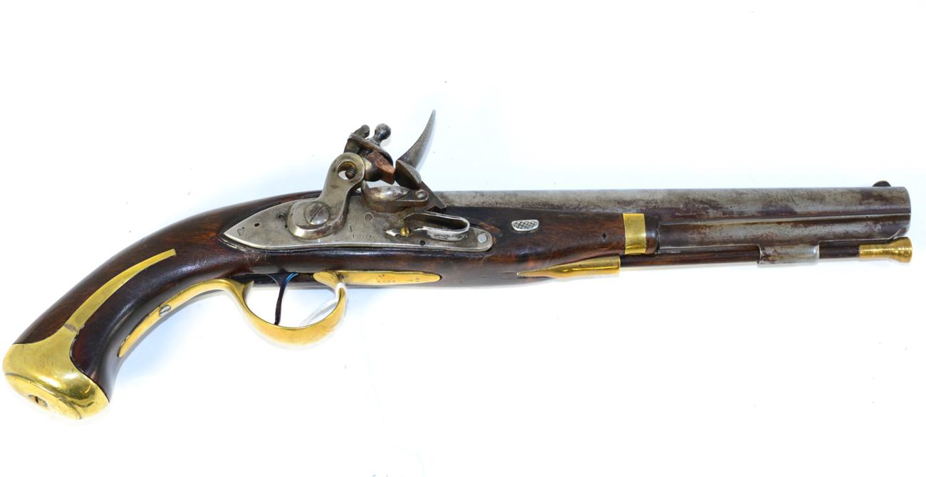 An Indian Flintlock Service Pistol, made from component parts, the 25cm steel barrel with later