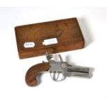 A Late 18th Century Flintlock Over and Under Double Barrel Tap Action Pocket Pistol, with 5cm turn-