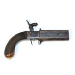 A 19th Century Double Barrel Turnover Percussion Pistol, 9.1 cm barrels and action retaining much of