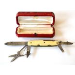A Nogent Folding Pocket Knife by A Bain Fant., 2 Rue Taitrout 2, Paris, with three various blades, a