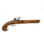 A 19th Century Indian Flintlock Pistol, with 24cm steel barrel, walnut stock with brass furniture