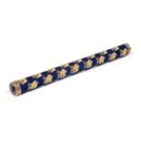 A Silver Mounted Ceremonial Baton, with gold thread embroidered eagles on a blue ground, the