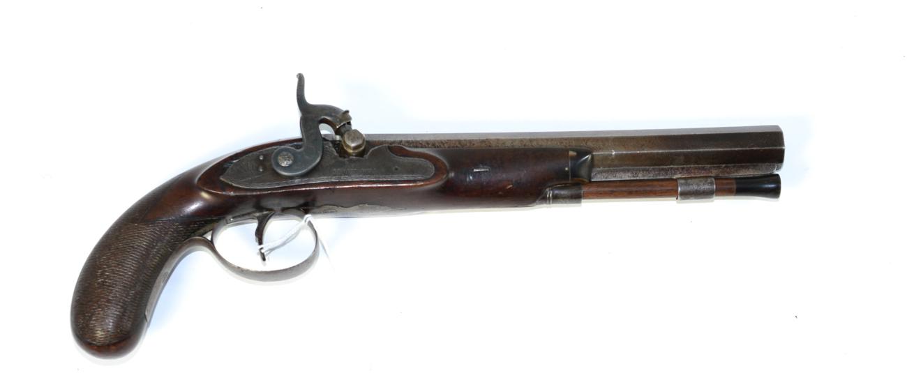An English Napoleonic Period Officer's 16 Bore Percussion Pistol by J C Brown of Hull, with plug and
