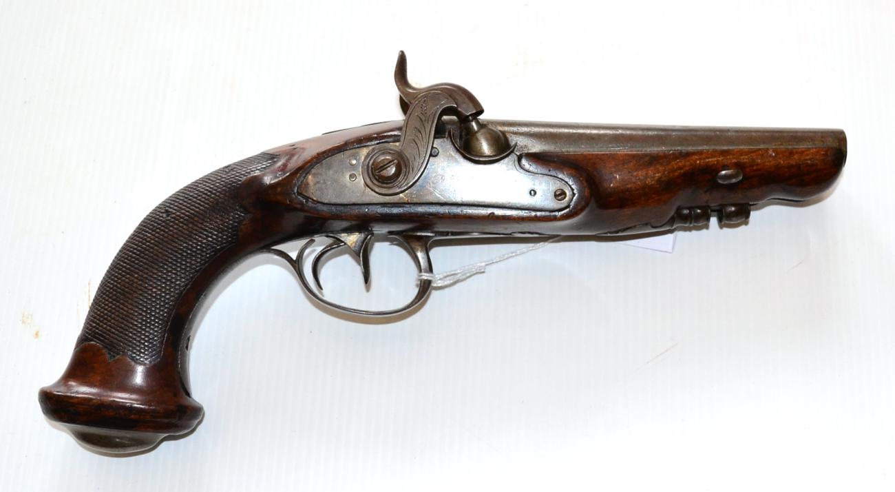 A 19th Century French Double Barrel Percussion Travelling Pistol by P Valet of Dunkirque, the 15cm