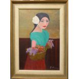 George Pinder (1894-1984) ''The Flower Girl'' Signed, inscribed verso and dated 1972, oil on