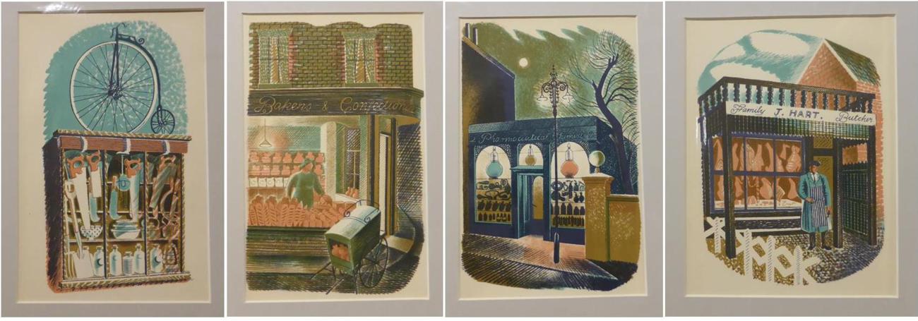 Eric Ravilious (1903-1942) ''Family Butcher'' ''Baker and Confectioner'' ''Hardware'' ''