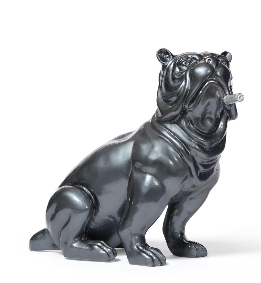 Alain Salomon (Contemporary) French Smoking bulldog Signed and numbered 3/8, resin, 41cm high