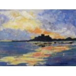 David Edwards (Contemporary) ''Bamburgh at Sunset'' 2009 Signed, acrylic on board, 30.5cm by 40.5cm